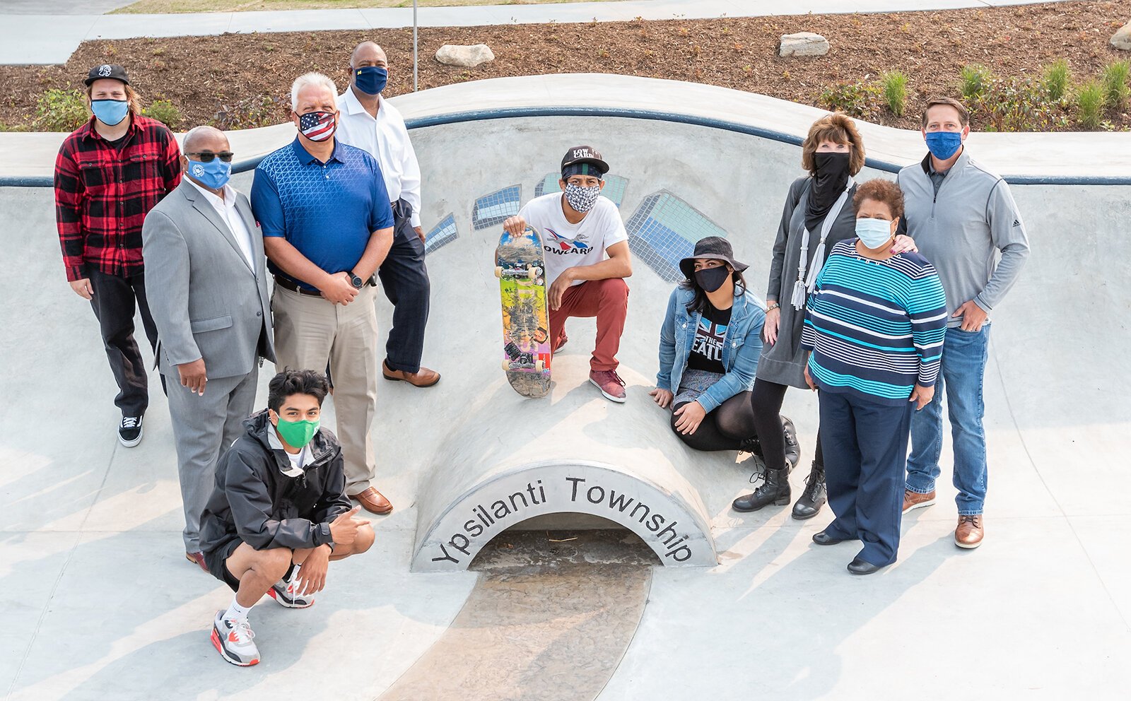A ribbon-cutting ceremony for the Ypsilanti Township CommUNITY Skatepark.