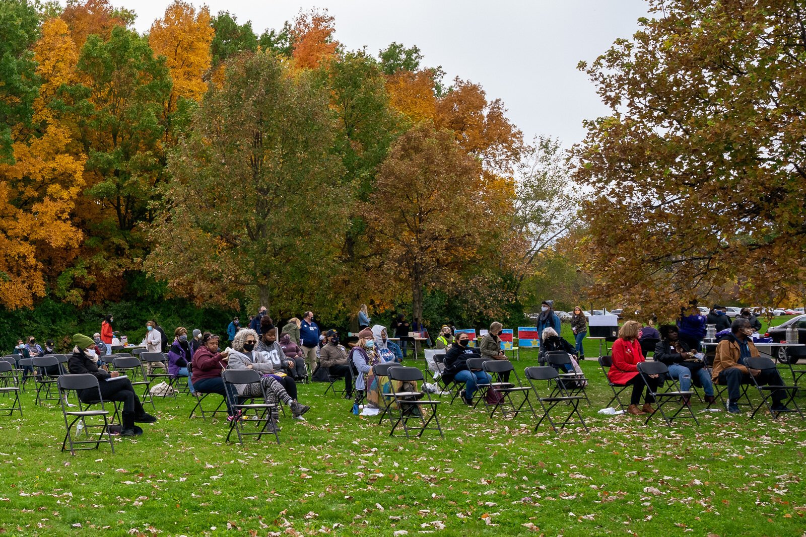 Attendees listen to speakers at the event.