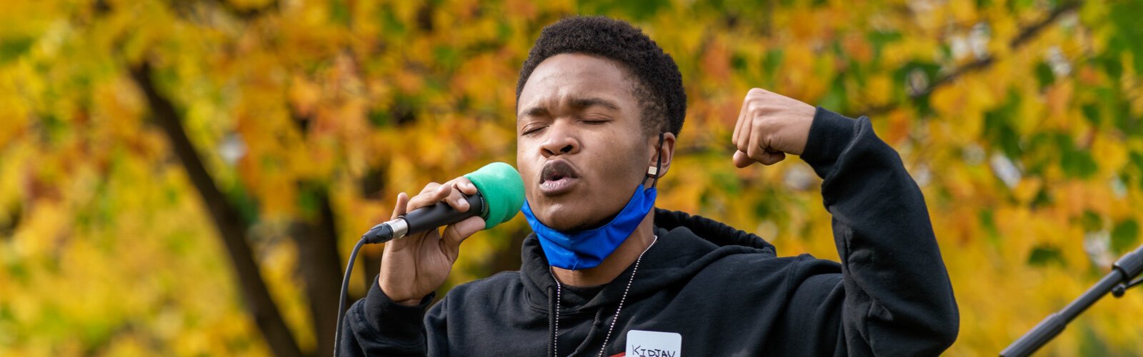 Rapper Kid Jay performs a song during the "Getting Real About Race" event.