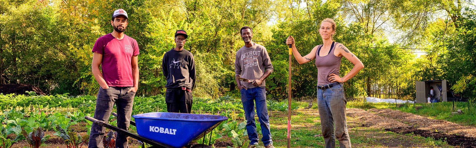 Ahmad al-Basir, Valaxquerez Bush, Melvin Parson, and Marly Spieser-Schneider at We The People Opportunity Farm.