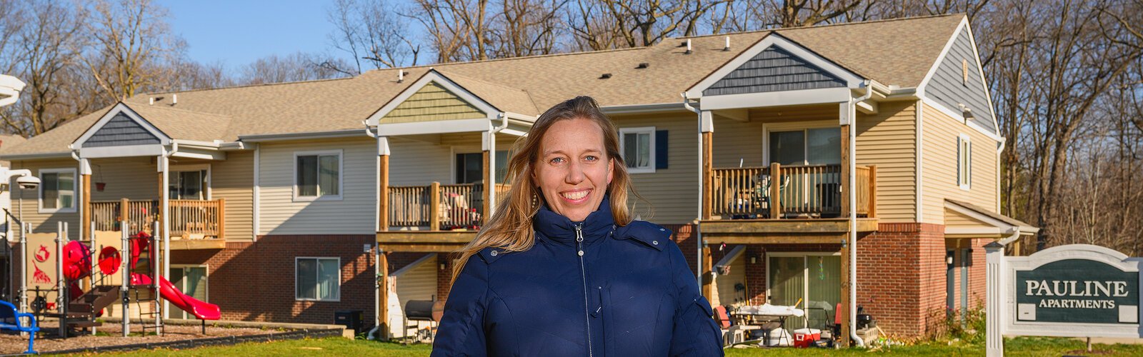 Aubrey Patiño, executive director of Avalon Housing, at Avalon's Pauline Apartments complex in Ann Arbor.