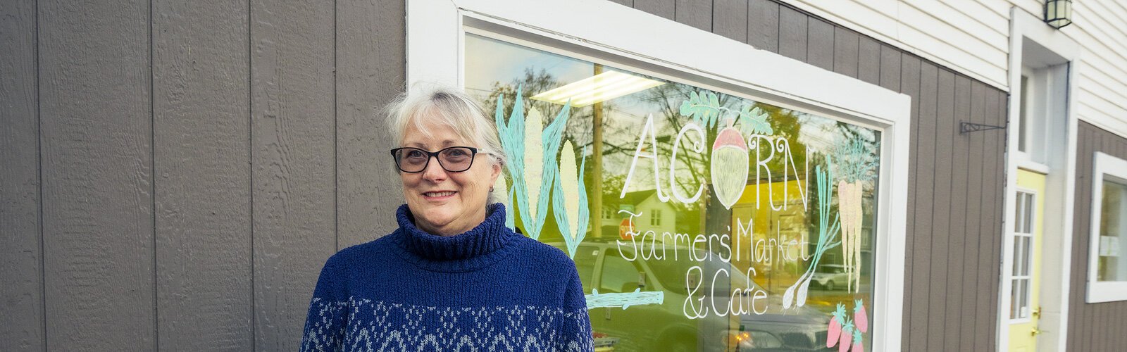 5 Healthy Towns coalition member Ruth Vanbogelen at Acorn Farmers Market and Cafe in Manchester.