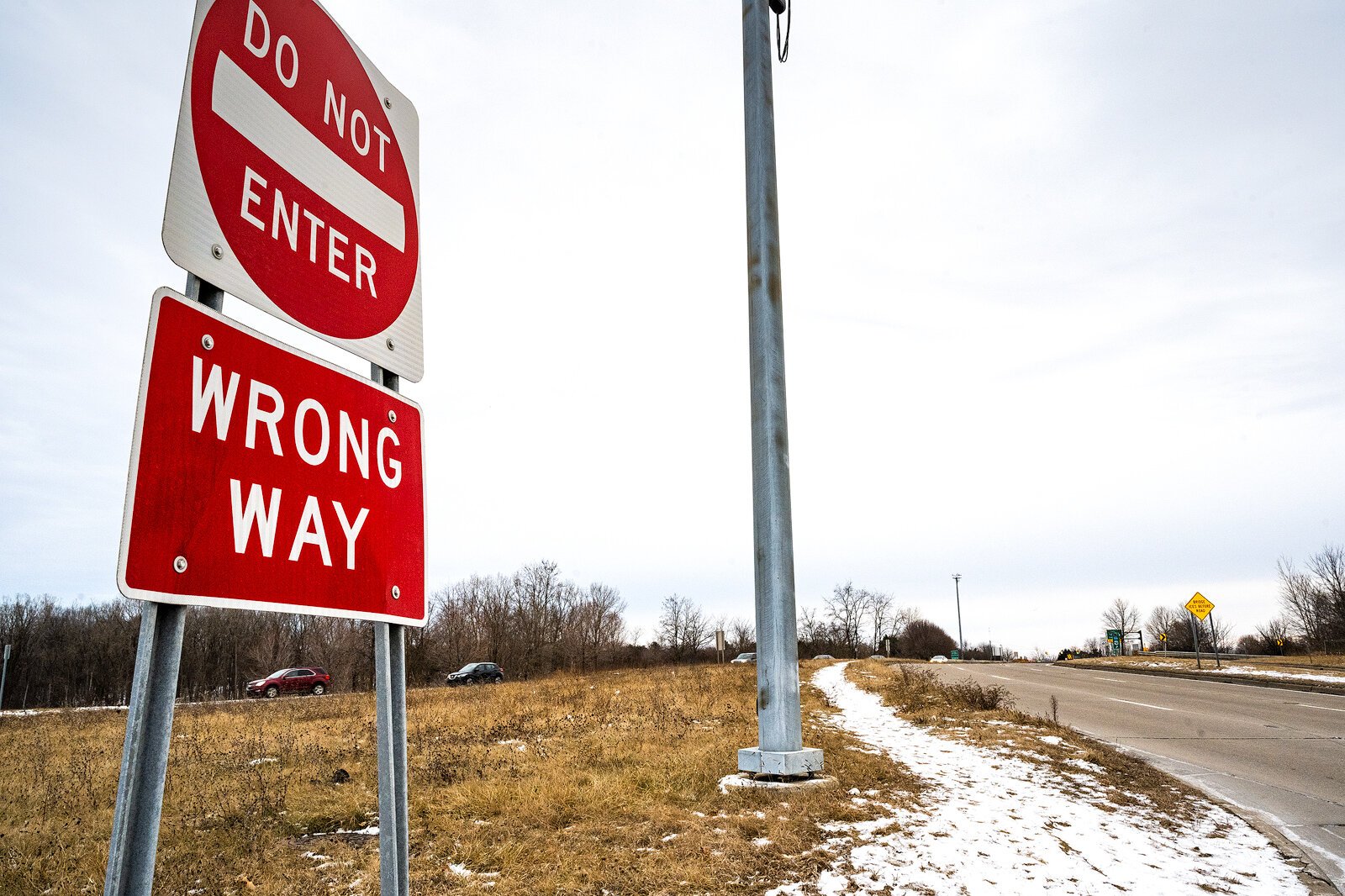 The footpath in the median of Huron Street just north of I-94.