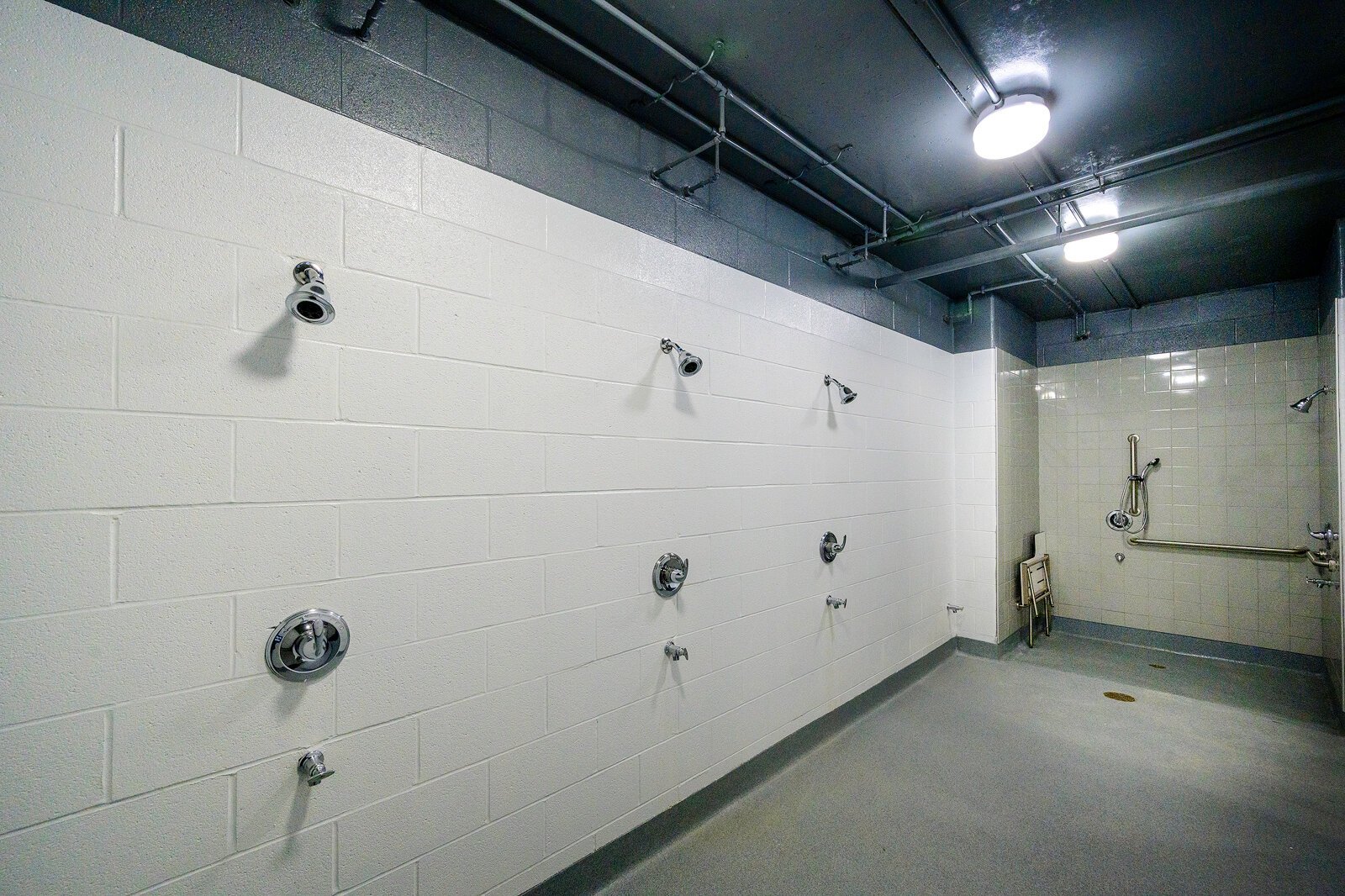 An ADA compliant locker room at the Rutherford Pool bath house.