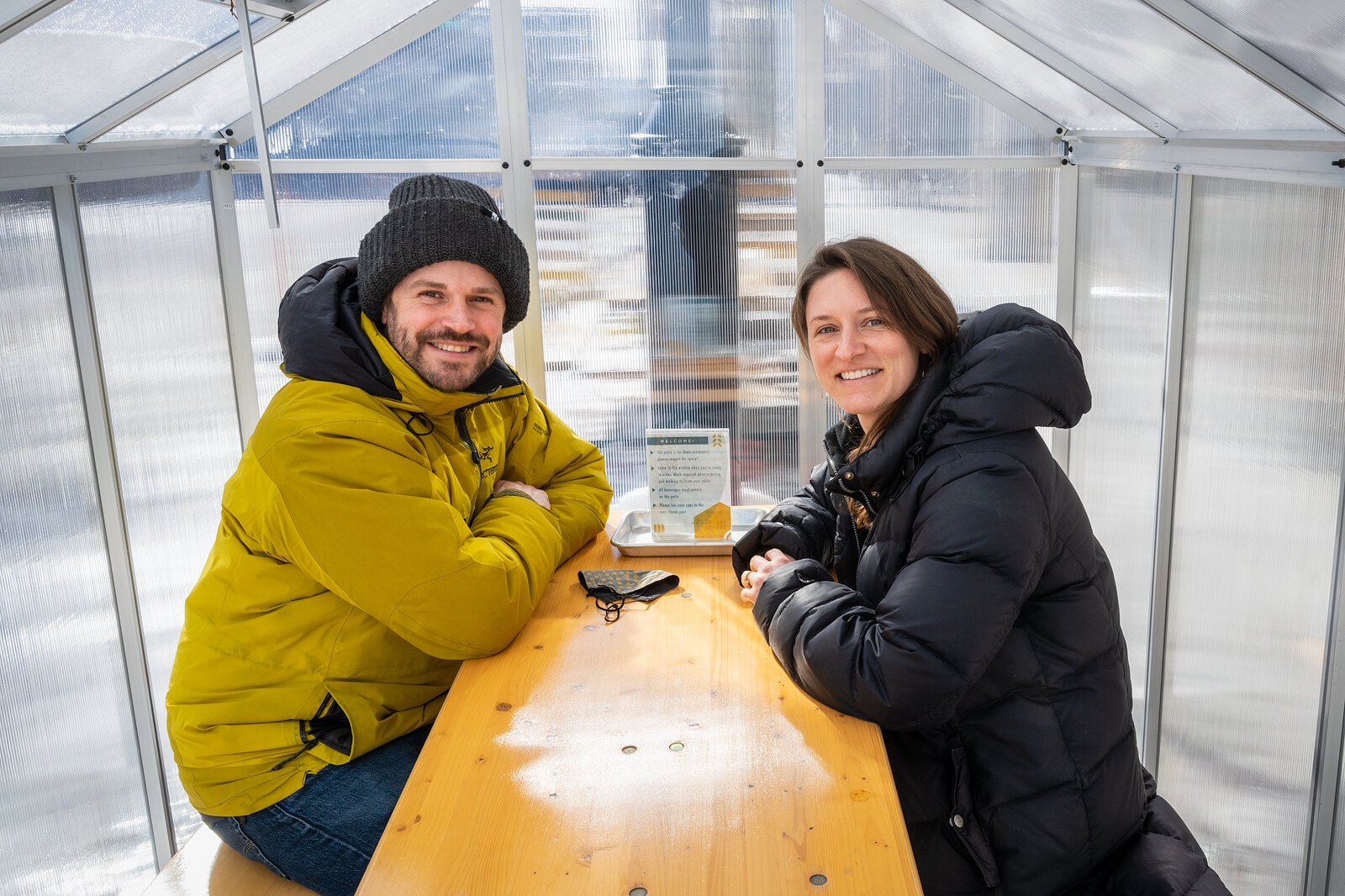 Bløm Meadworks owners Matt Ritchey and Lauren Bloom in one of their outdoor huts.