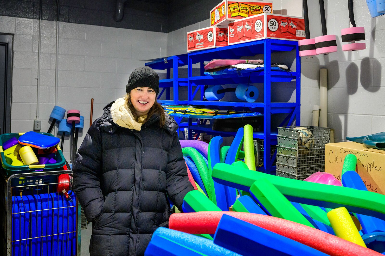 Friends of the Rutherford Pool Chair Jessica Faul in the equipment room at the Rutherford Pool bath house.