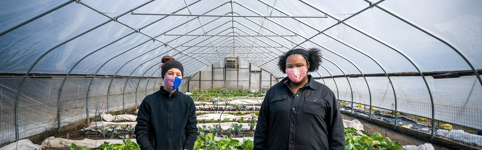 Urban Farm Coordinator Charlotte Thurston and Home Vegetable Coordinator Teria Moore-Berry at Growing Hope.