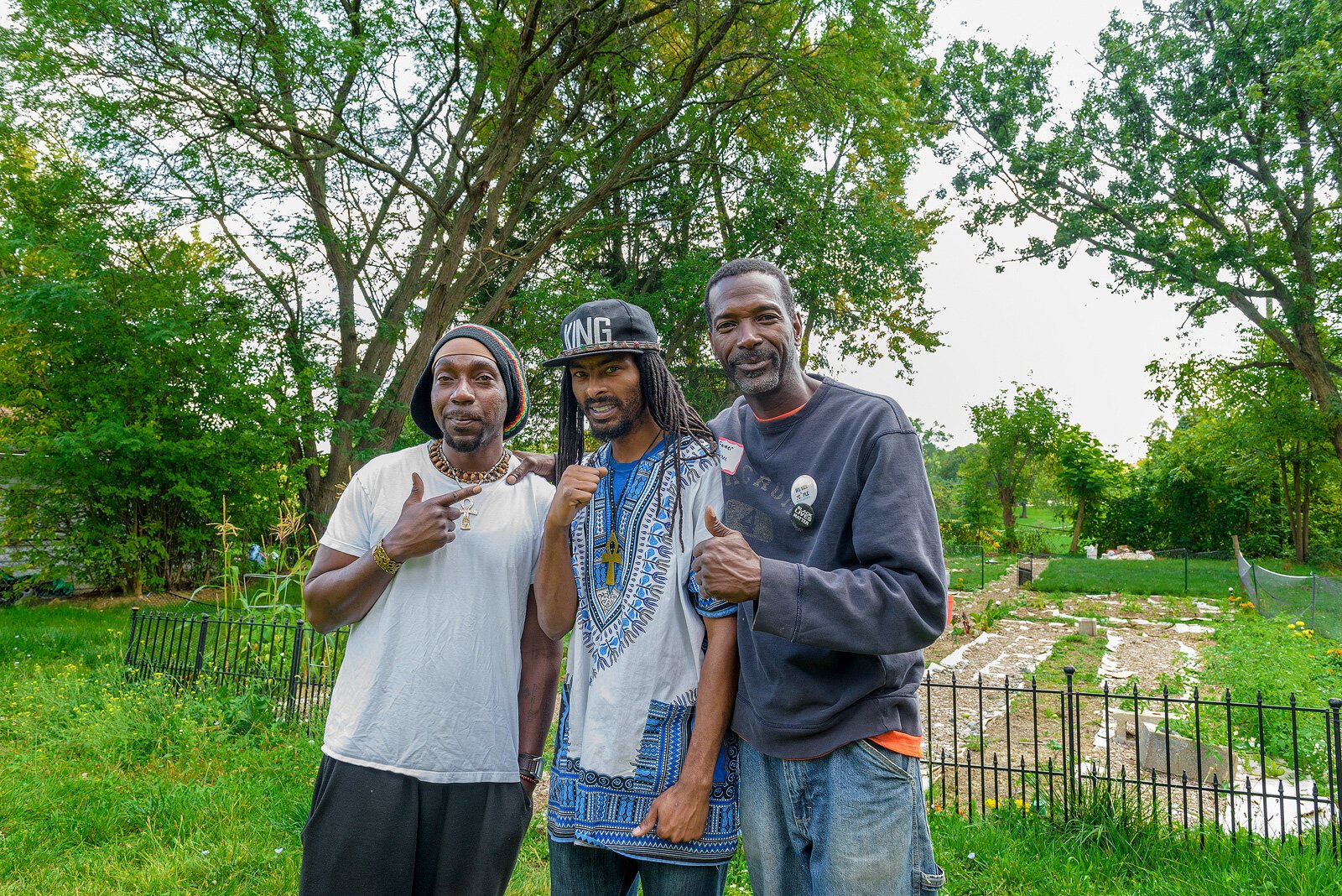 Jasper Gary-Bey, Noah Rucker and Melvin Parson at the Parkridge Community Garden.