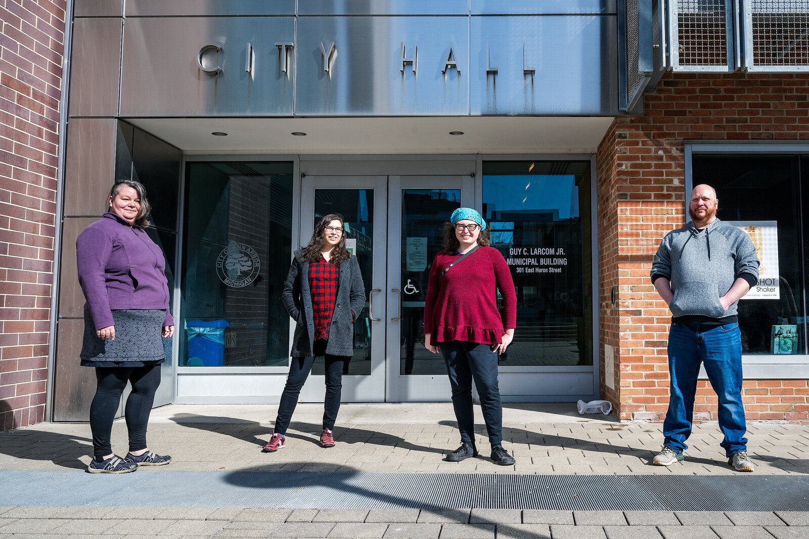 Jess Letaw, Molly Kleinman, Michelle Hughes, and Jarod Malestein of the Ann Arbor AF podcast at Larcom City Hall.
