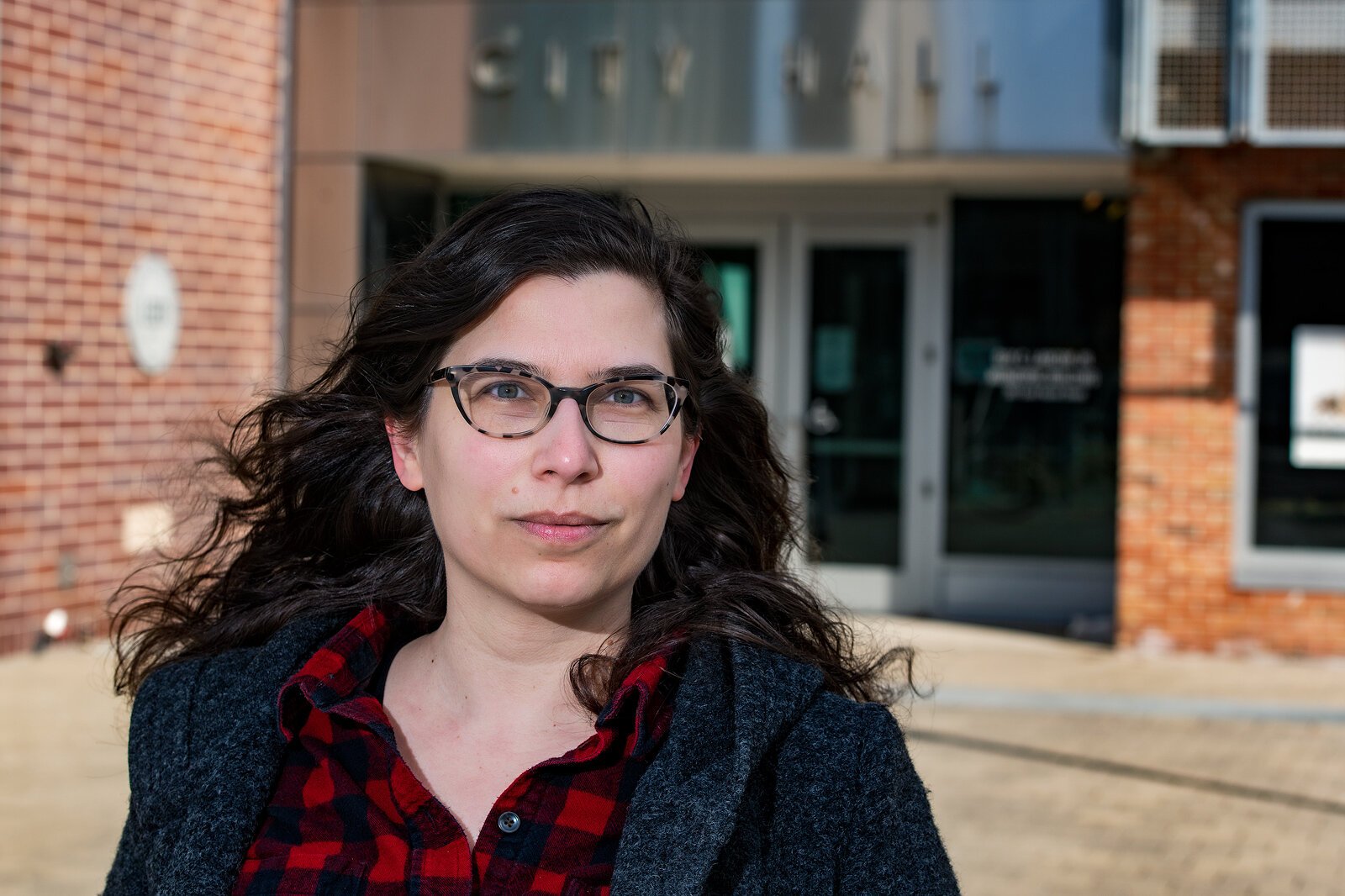 Molly Kleinman of the Ann Arbor AF podcast at Larcom City Hall.