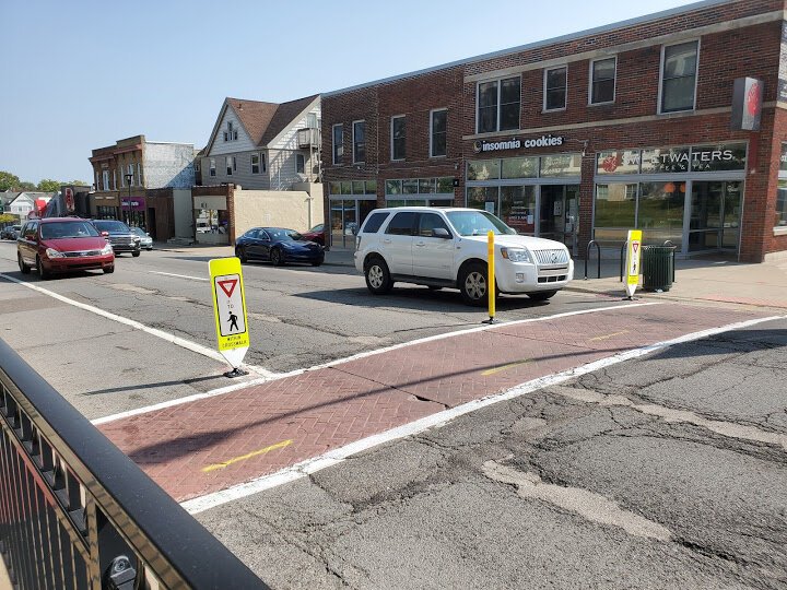 Traffic calming measures on West Cross Street in Ypsilanti.