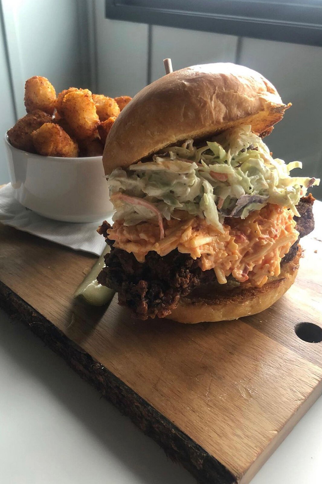 Fried Chicken Sammy with Pimento Cheese from LaLa's.