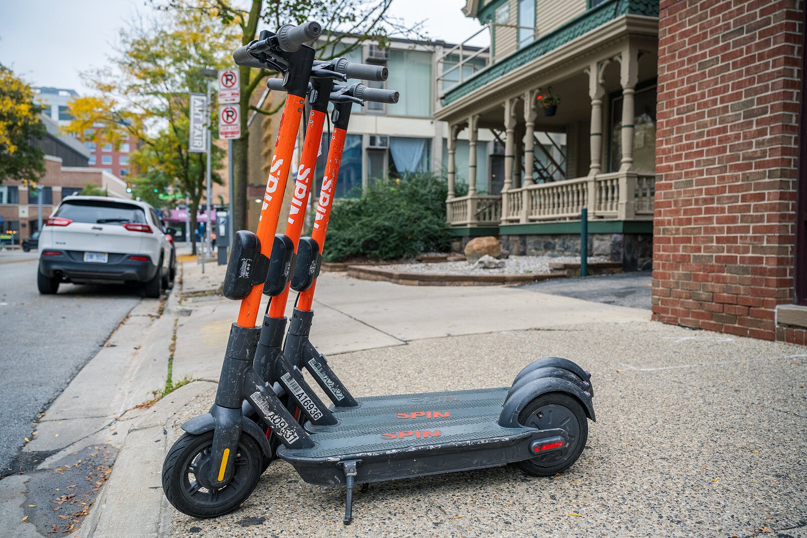 Spin scooters on Thompson Street in Ann Arbor.