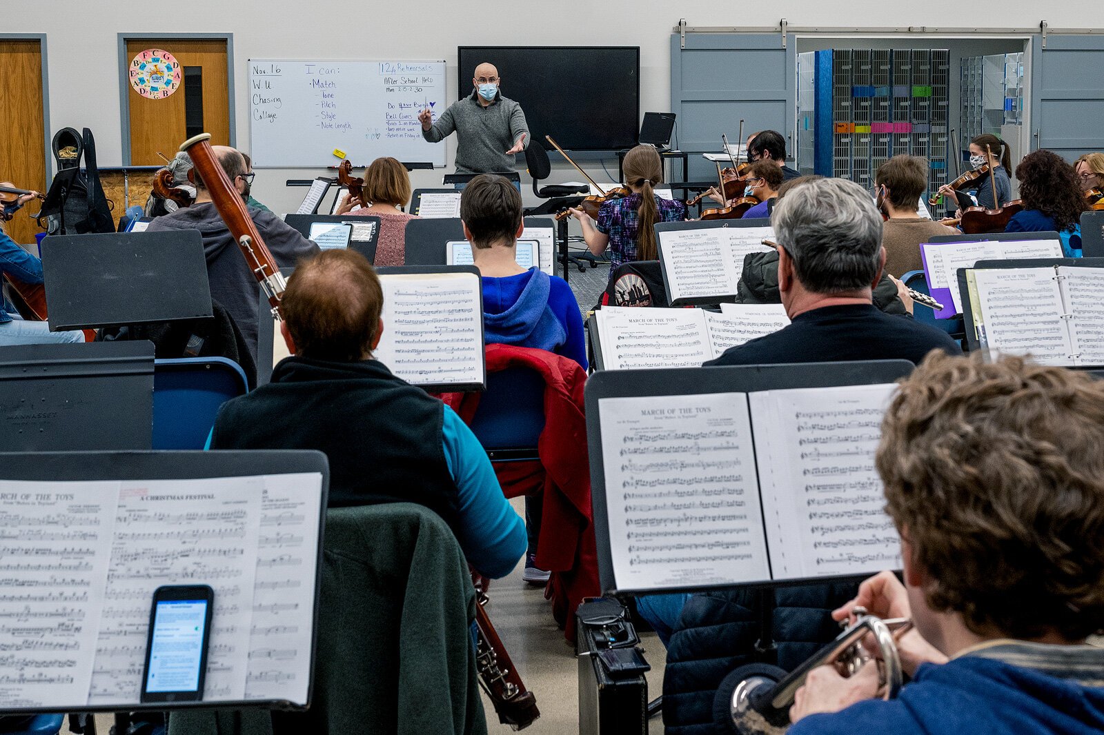 The Ypsilanti Symphony Orchestra rehearses at the Lincoln High School Performing Arts Center.