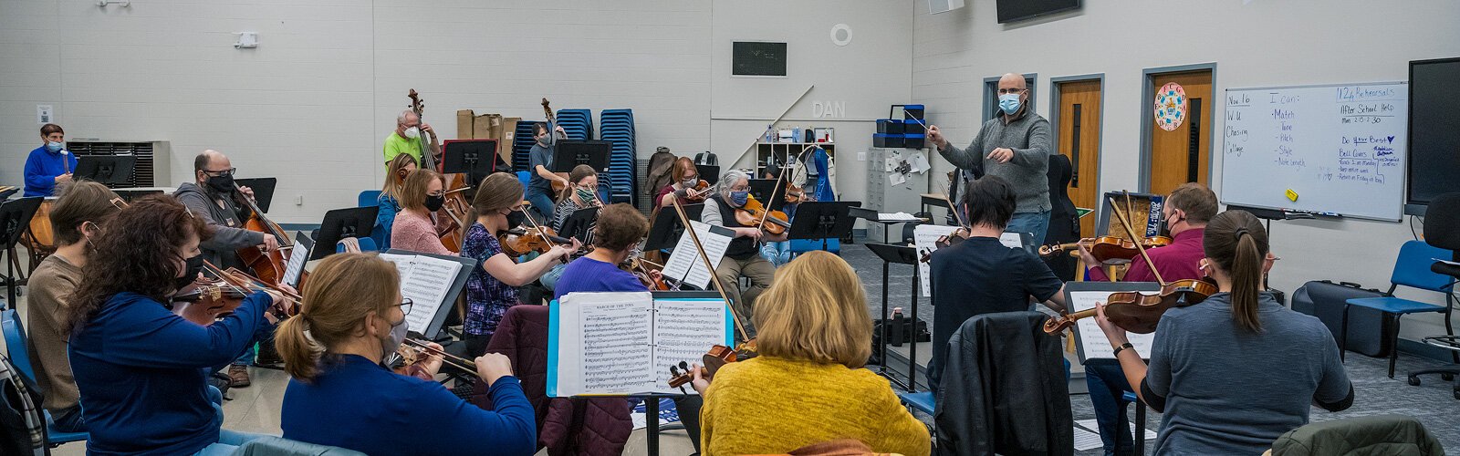 The Ypsilanti Symphony Orchestra rehearses at the Lincoln High School Performing Arts Center.