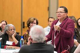 Sharon Moore speaks at a 2019 Washtenaw Health Initiative stakeholders meeting.