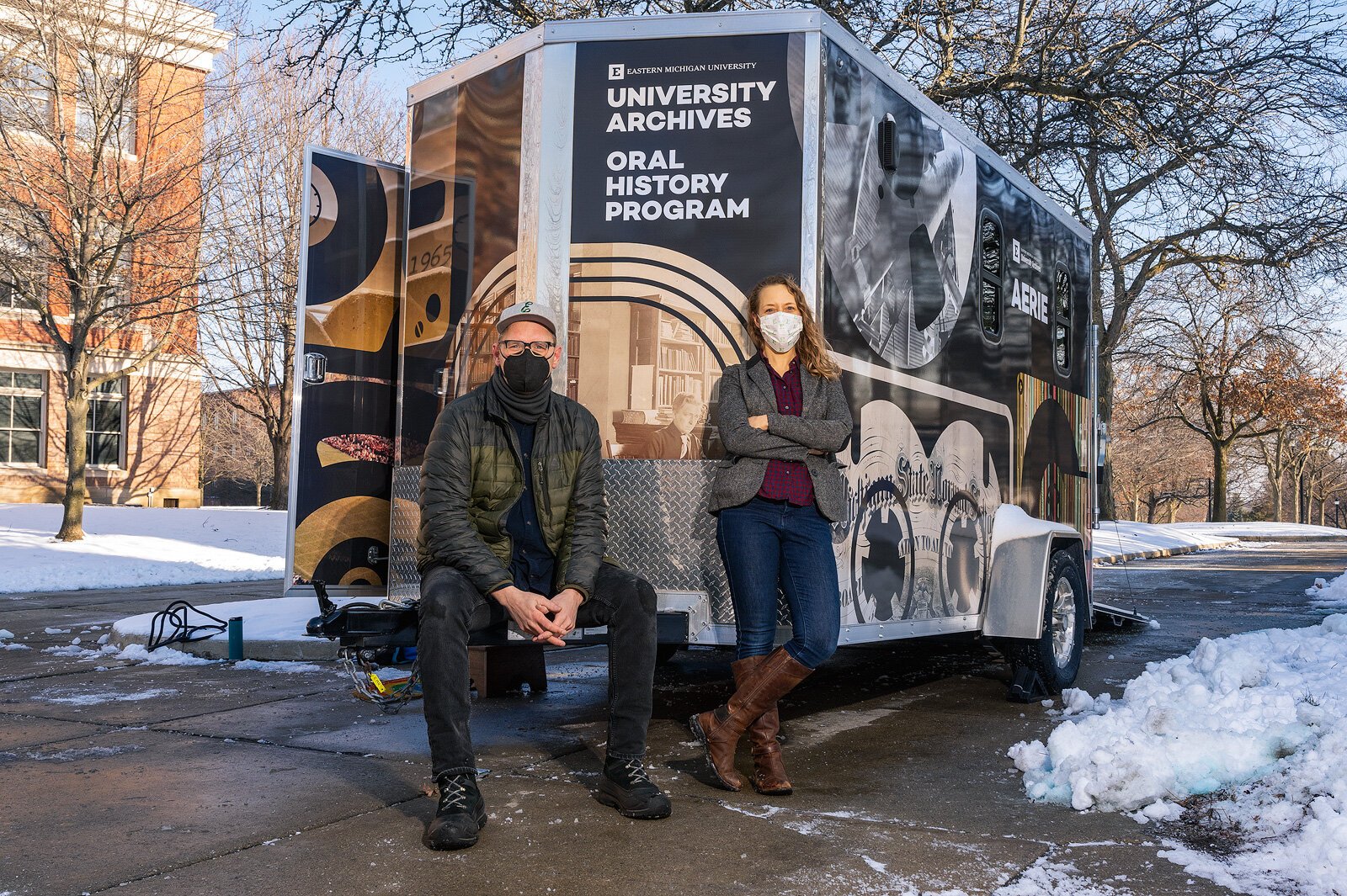 Matt Jones and Alexis Braun Marks with the EMU Aerie.