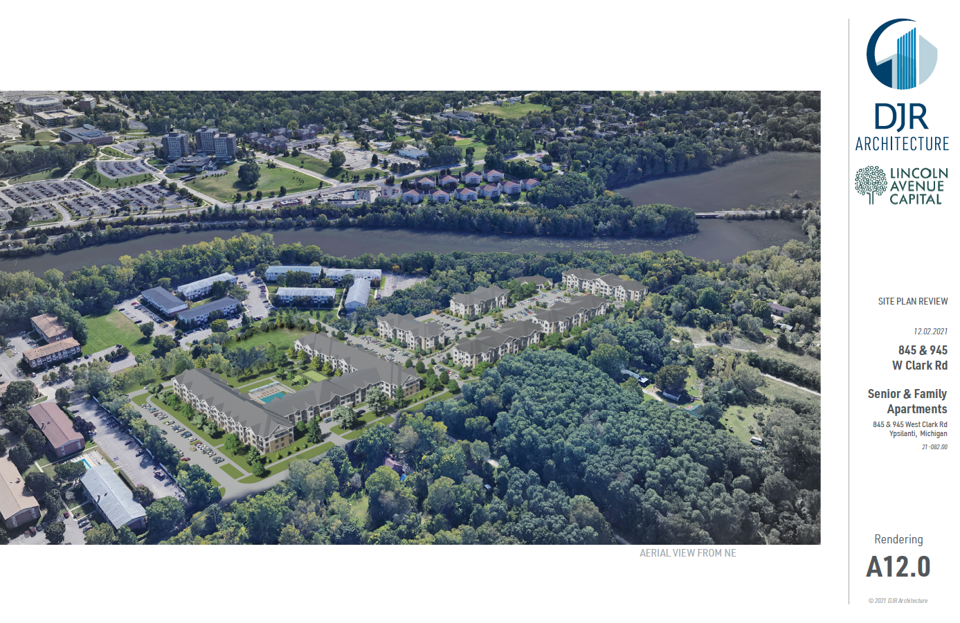 A rendering of the proposed development at 845 and 945 W. Clark Rd. in Ypsilanti.