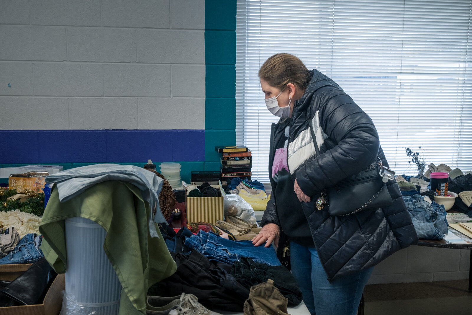 A shopper at Auntie Yvonne's Community Free Store.