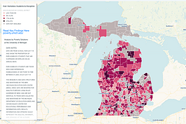 A map from Poverty Solutions at the University of Michigan shows Michigan school discipline rates among homeless students.