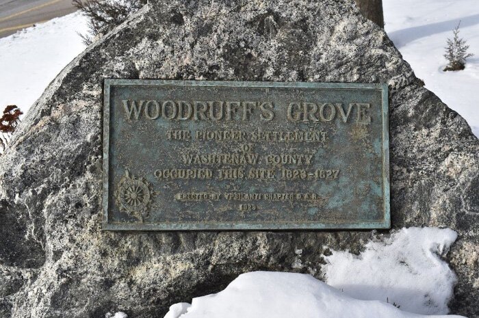 A plaque marks the site of Woodruff's Grove, a trading post that was the precursor to the city of Ypsilanti.