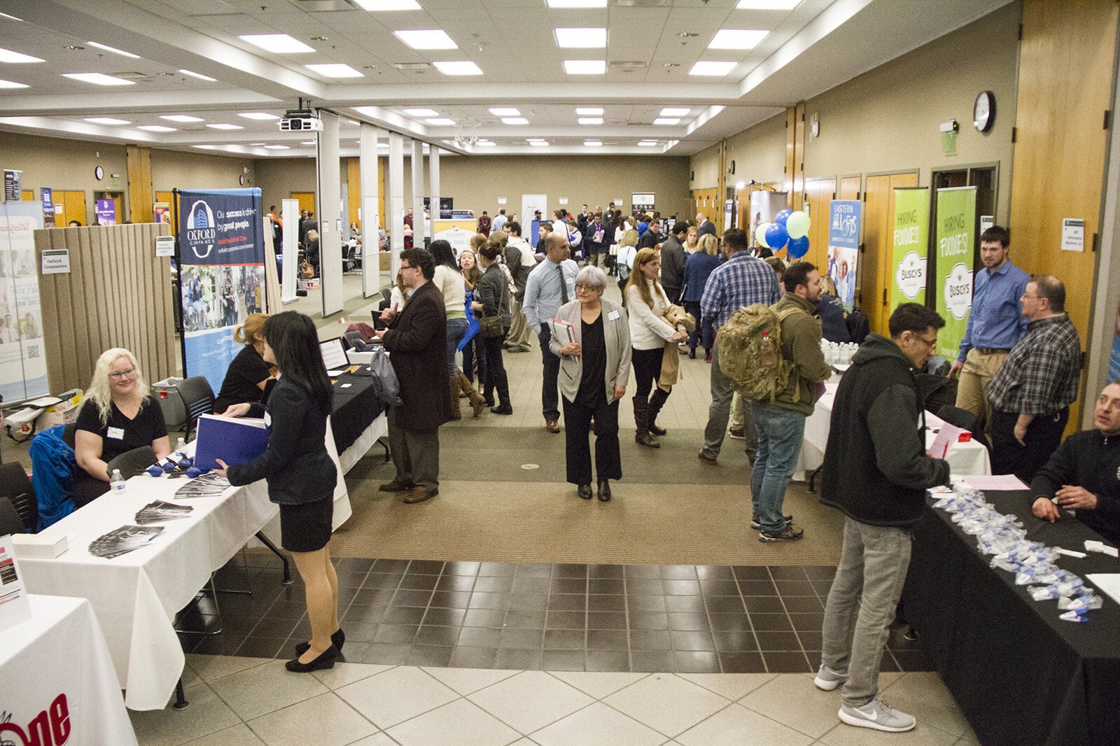 An in-person job fair at Washtenaw Community College in 2018.