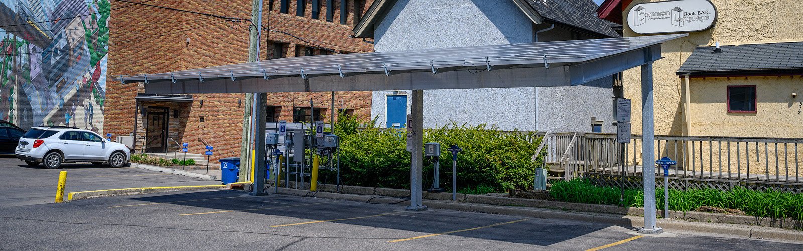 Solar powered EV charging stations at 4th Avenue and Catherine Street in Ann Arbor.