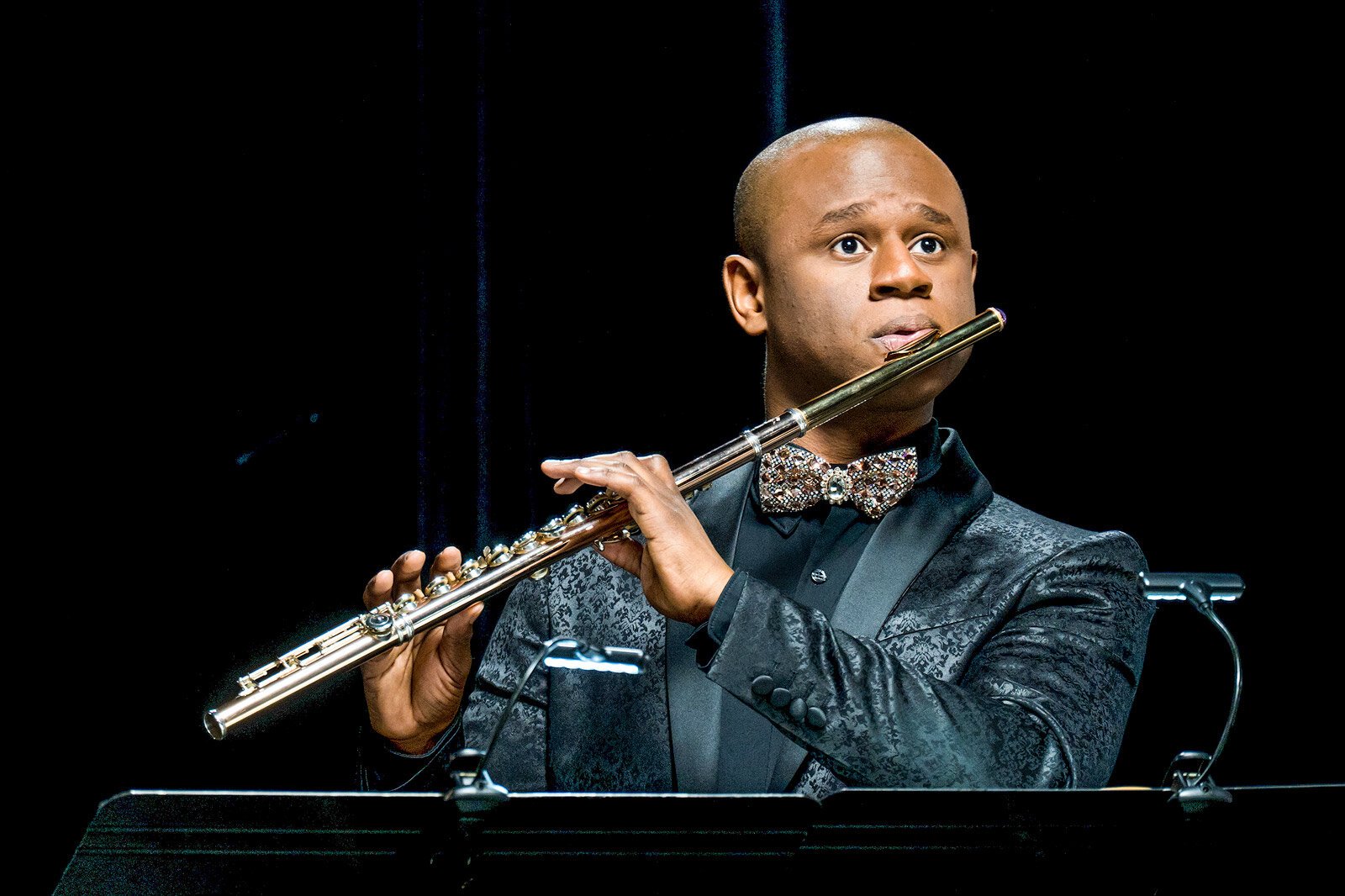 Flutist Brice Smith at the ÆPEX 2021 recording session at Riverside Arts Center.