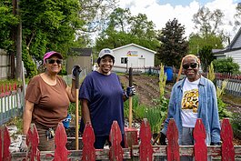 Linda Mealing, Gwen Clayton, and Salieta Jenkins at the NWWNA Community Garden.