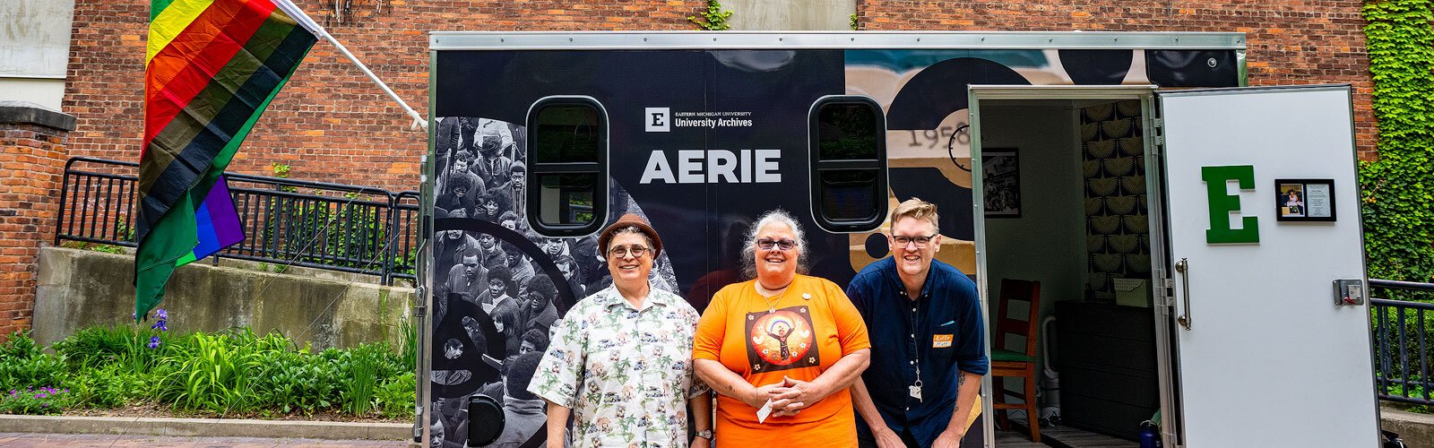 Beth Bashert, Lisa Bashert, and Matt Jones at the Eastern Michigan University Archives' memory swap, where participants were invited to share experiences with the campaign for Ypsilanti's non-discrimination ordinance.