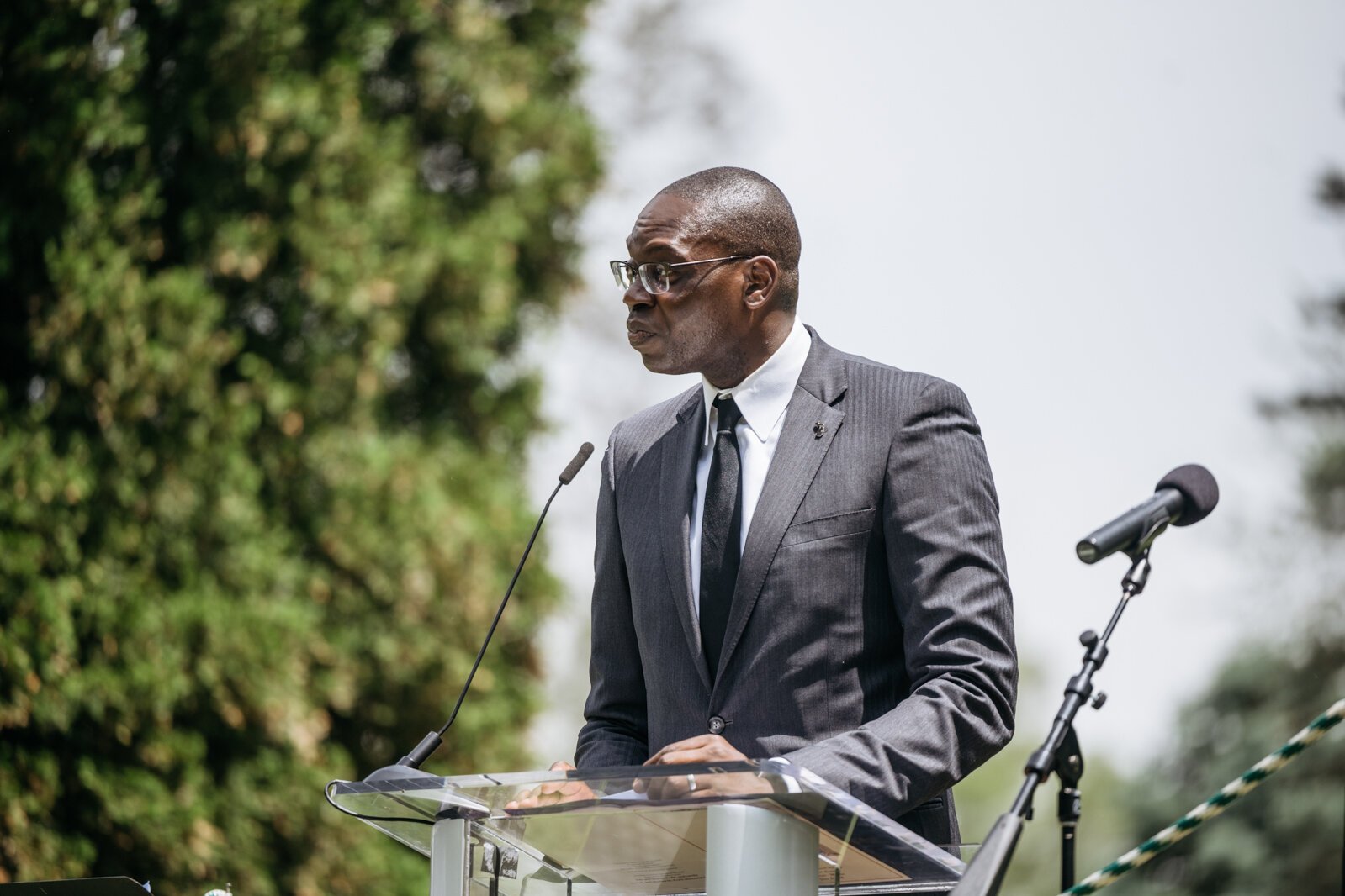 Michigan Lieutenant Gov. Garlin Gilchrist speaks at the monument unveiling.