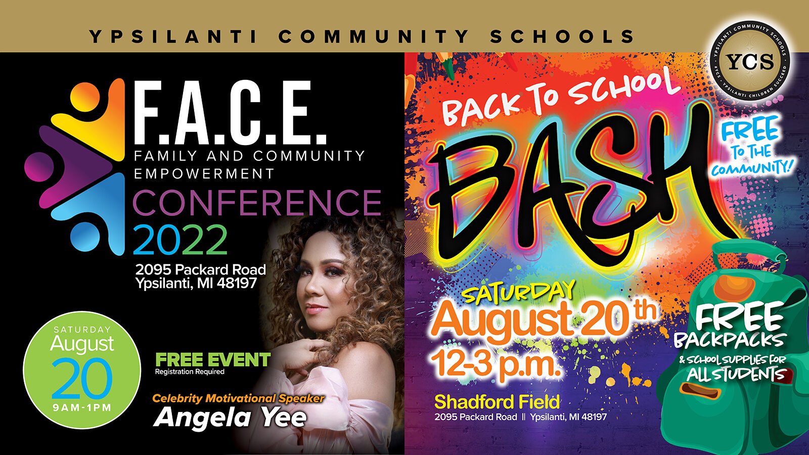 A flyer for the FACE conference and Back to School Bash.