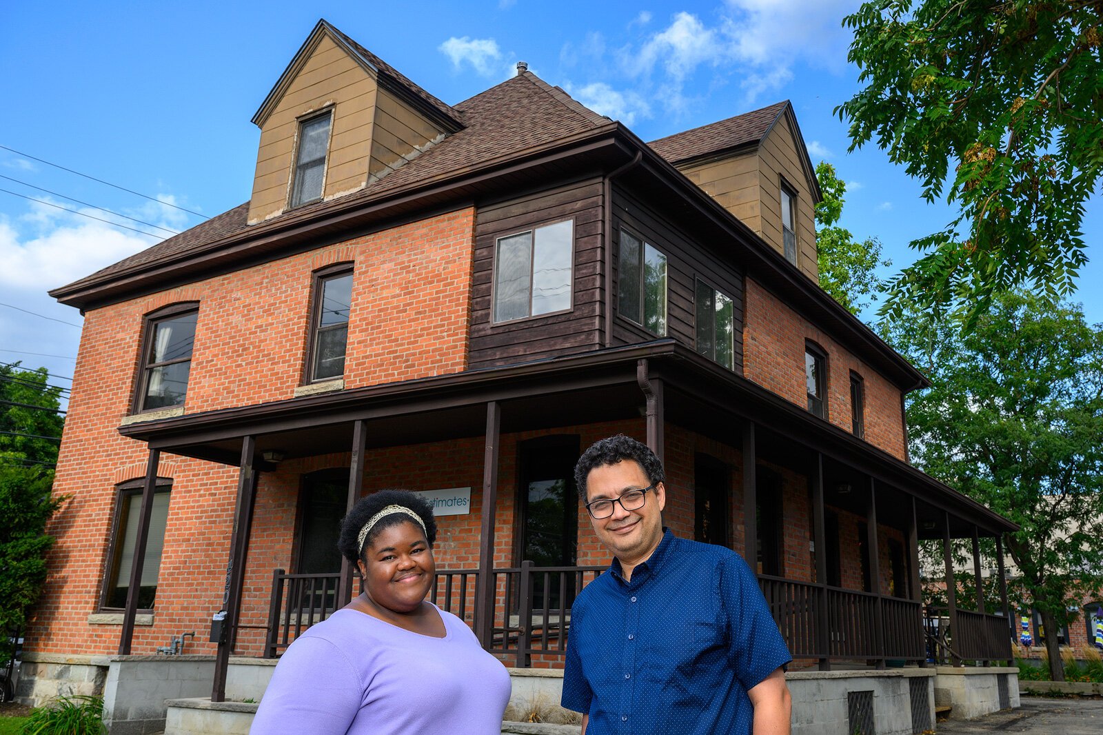Jenny Jones and Matthew Countryman in front of the location of the  Dunbar Center from 1937 to the late 1950s that was later be replaced by the Ann Arbor Community Center.
