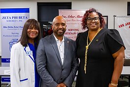 Linda Edwards-Brown, Stafford Watts, and Jeanice Townsend at The Divine Nine's Washtenaw County School Board Candidates' Forum.