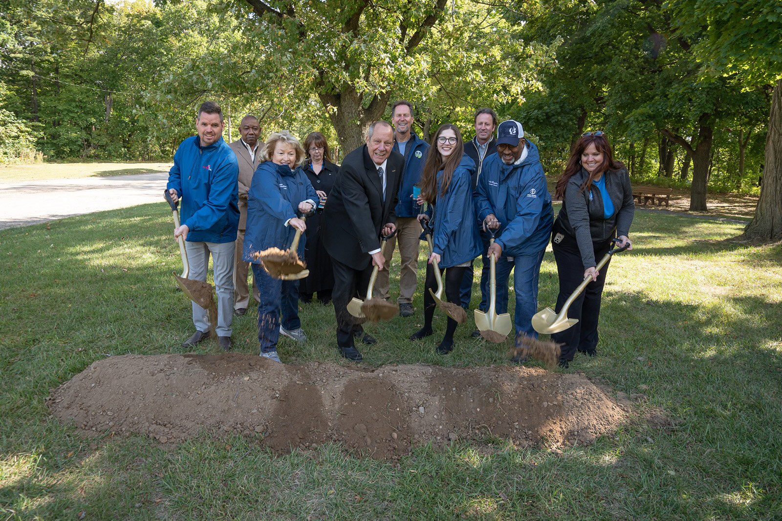 A groundbreaking event for the new trail segment connecting the B2B Trail to the Van Buren Park trail system.