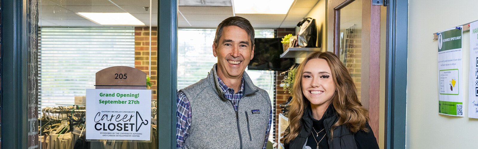 John Carlson and Hannah Smalley at the EMU Career Closet.