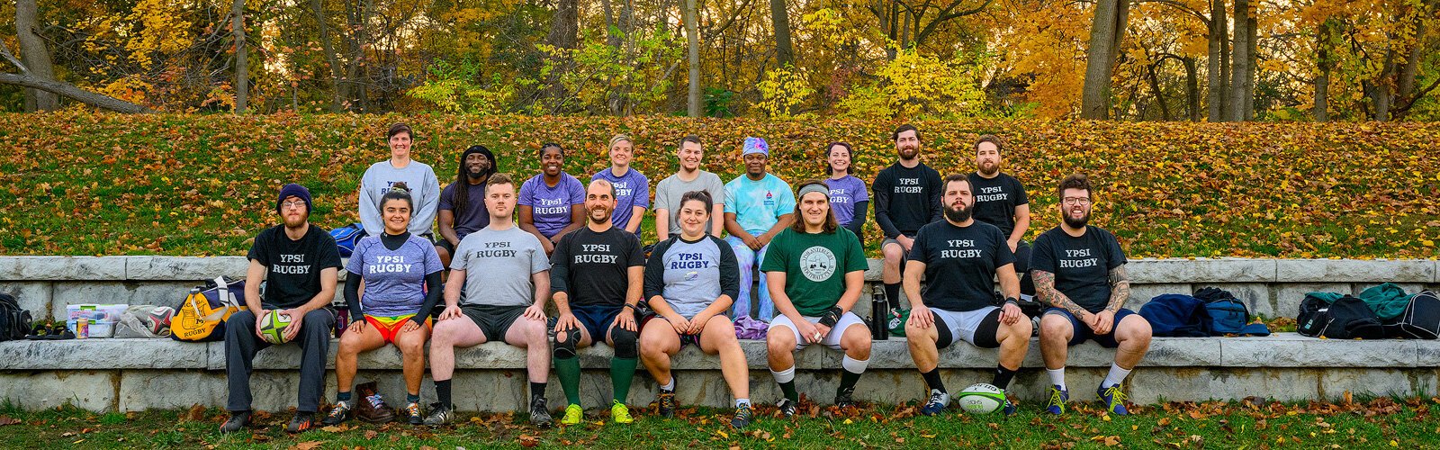 An Ypsilanti Rugby Club Men's and Women's teams practice at Frog Island Park.