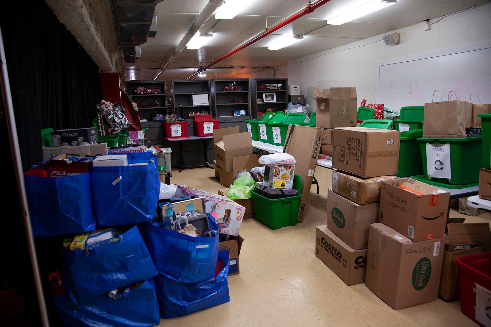 Secret Santa Society donation space at the Michigan Firehouse Museum.