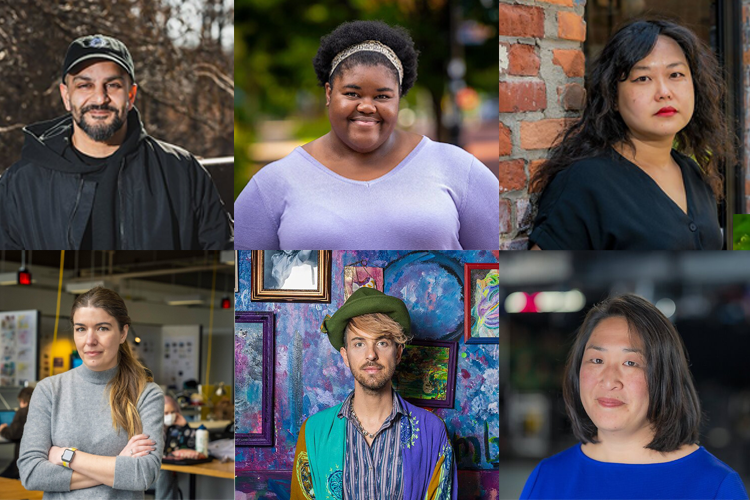 Clockwise from upper left: Bilal Saeed, Jenny Jones, Ji Hye Kim, Lori Roddy, Petals Sandcastle, and Lisa Sauve.