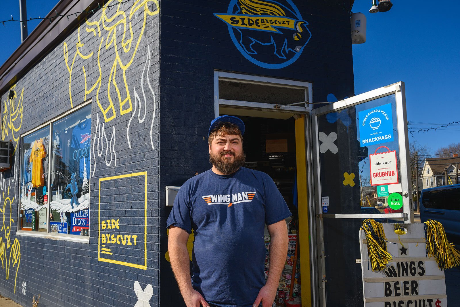 Side Biscuit owner Jordan Balduf getting ready for Super Bowl Sunday.