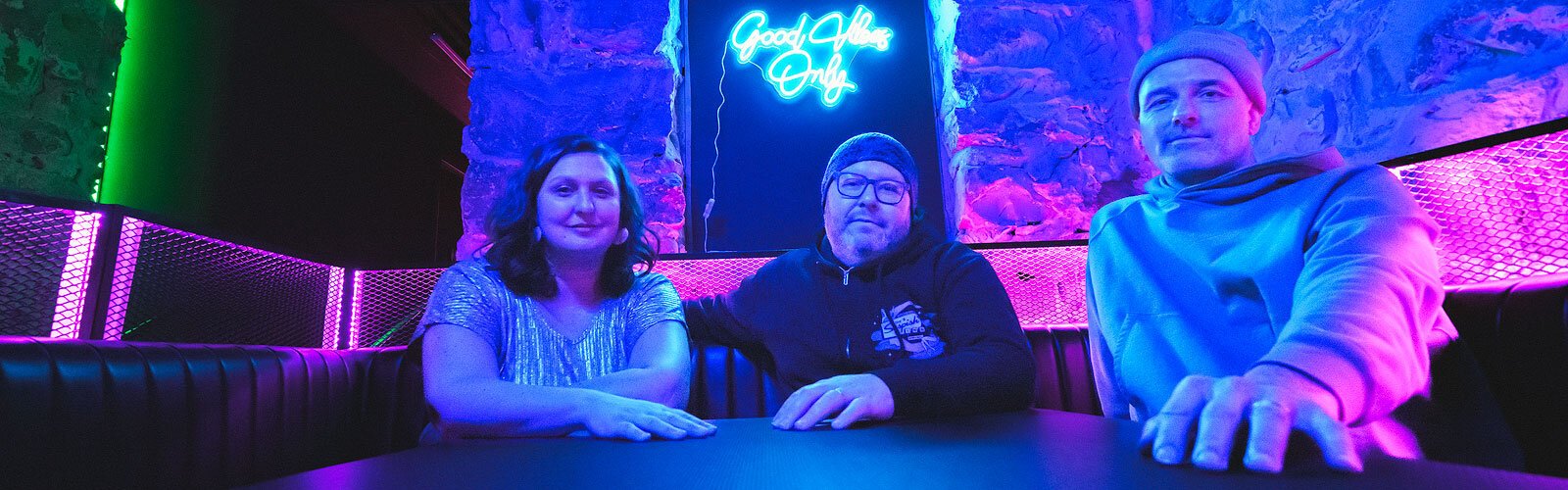 The Midlife Nightlife crew: Onna Solomon, Aaron Batzdorfer, and Chad Pratt at Lo-Fi.