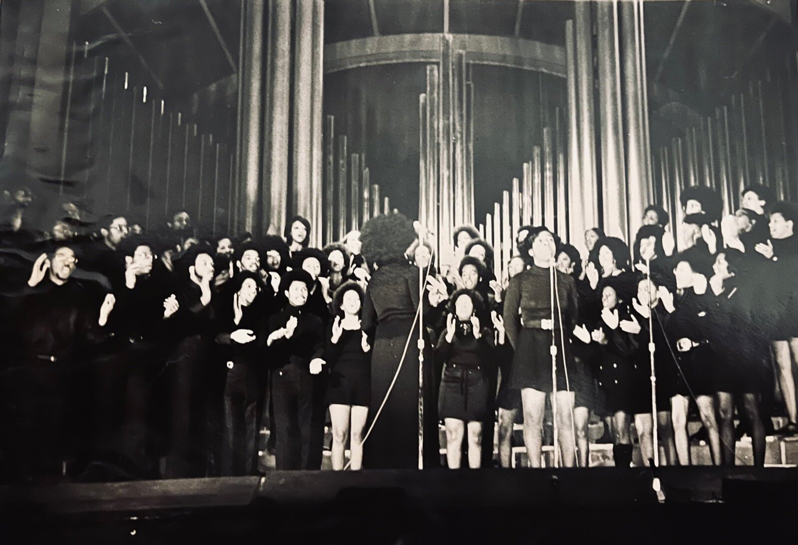 An archival photo of EMU's original gospel choir, 50 years ago.