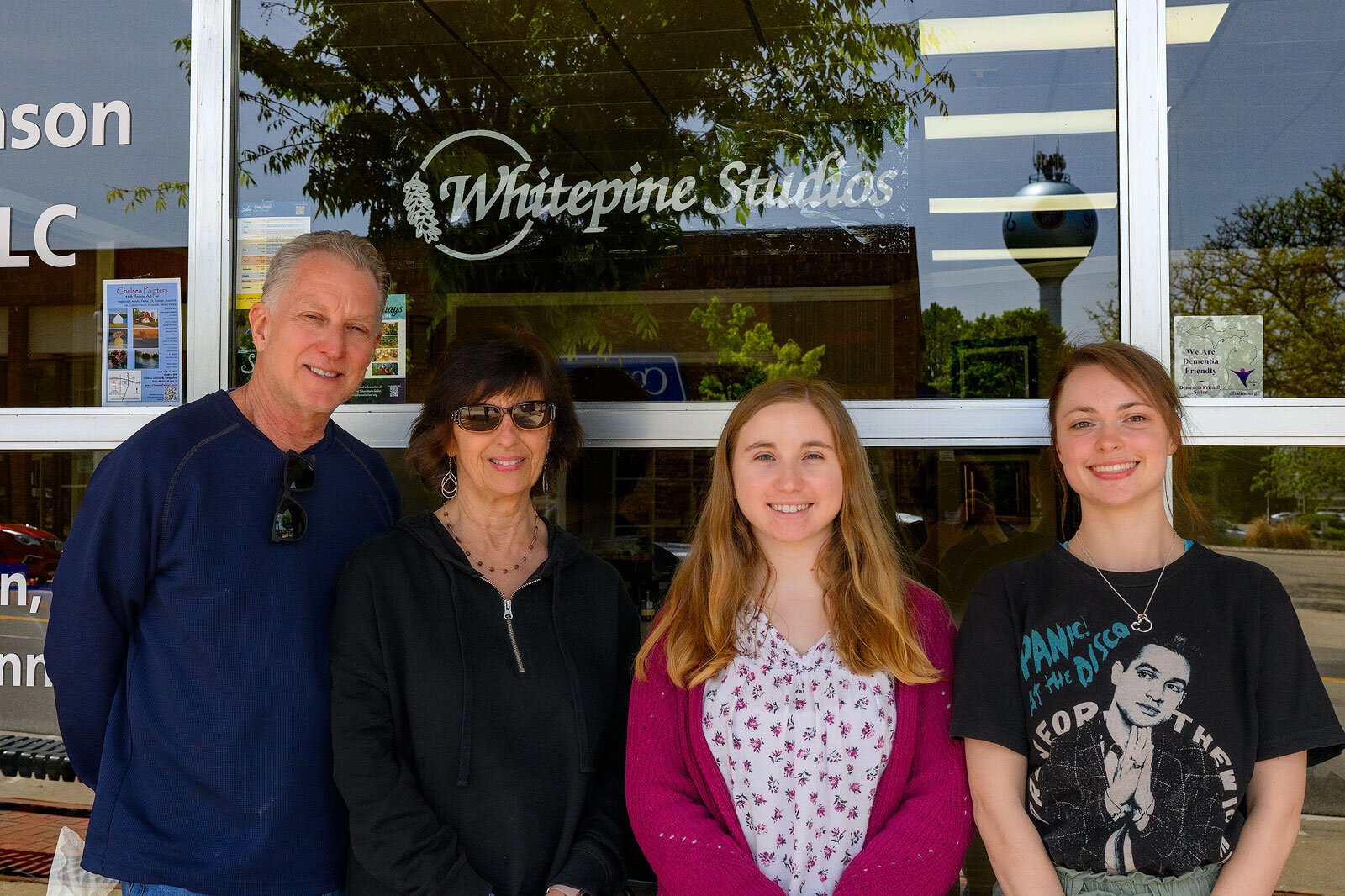 Randy Dence, Joanne Dence, Hollyann Stewart, and Kaili Dence at the current location of Whitepine Studios.