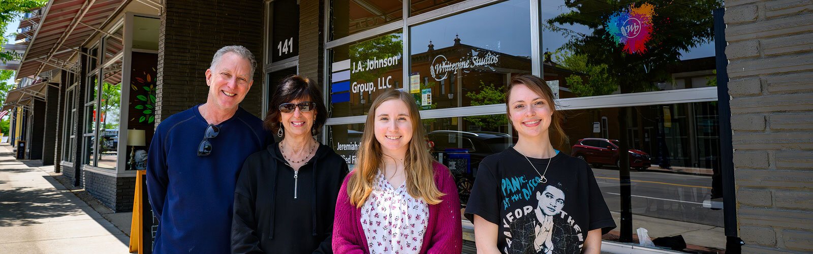 Randy Dence, Joanne Dence, Hollyann Stewart, and Kaili Dence at the current location of Whitepine Studios.