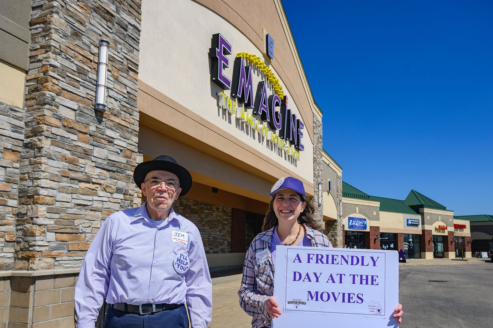 Jim Mangi and volunteer Miriam Vincent at Dementia Friendly Saline's screening of "Singin' in the Rain" at Emagine Saline.