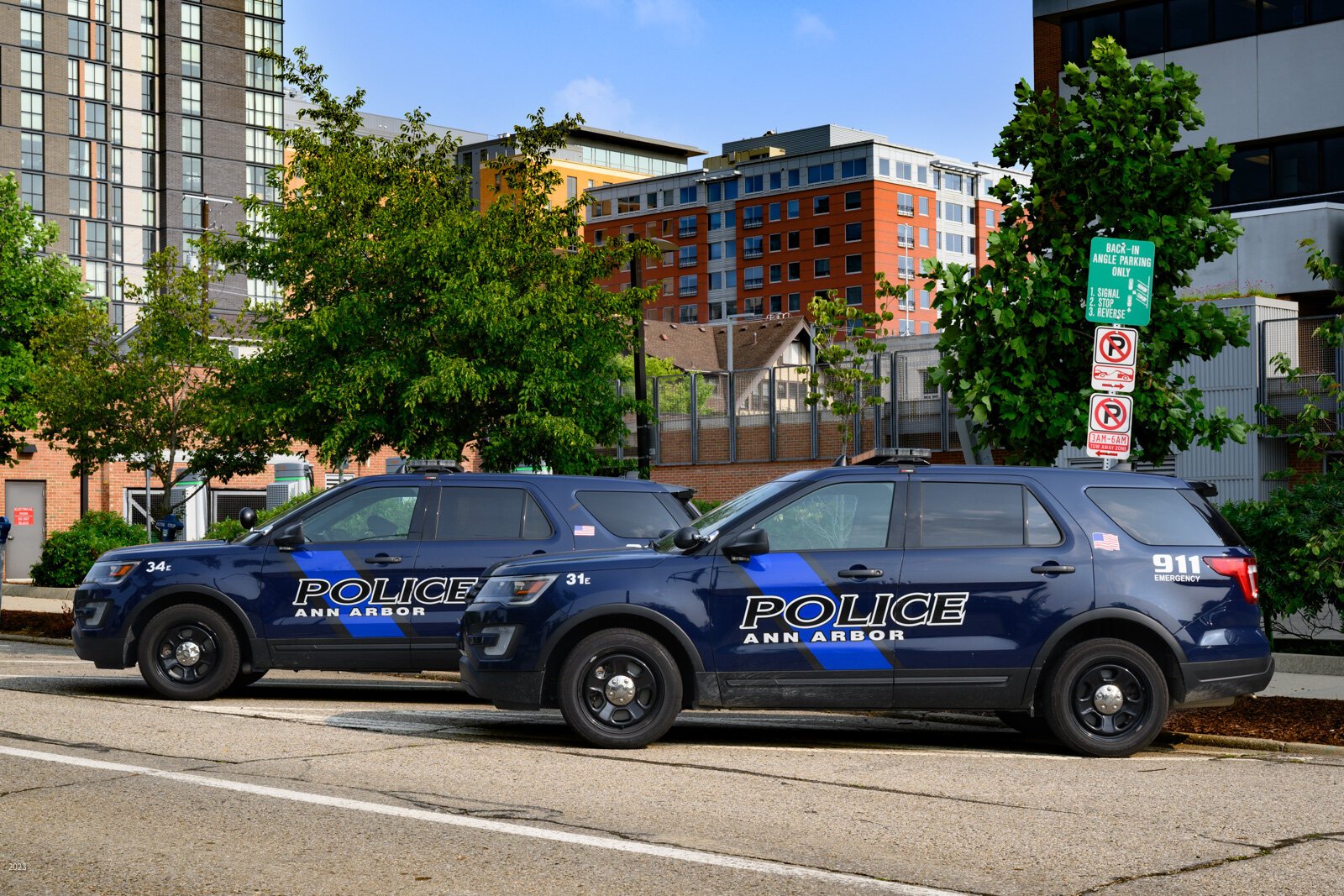 Ann Arbor Police cars at Larcom City Hall.