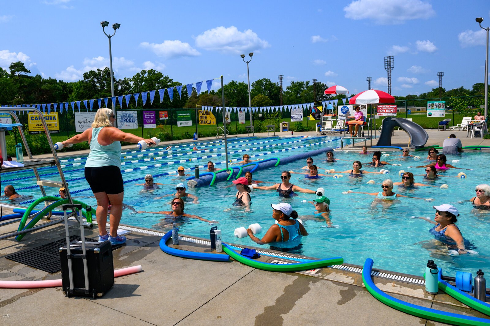 Cathy Thorburn leading a water exercise class at Rutherford Pool.
