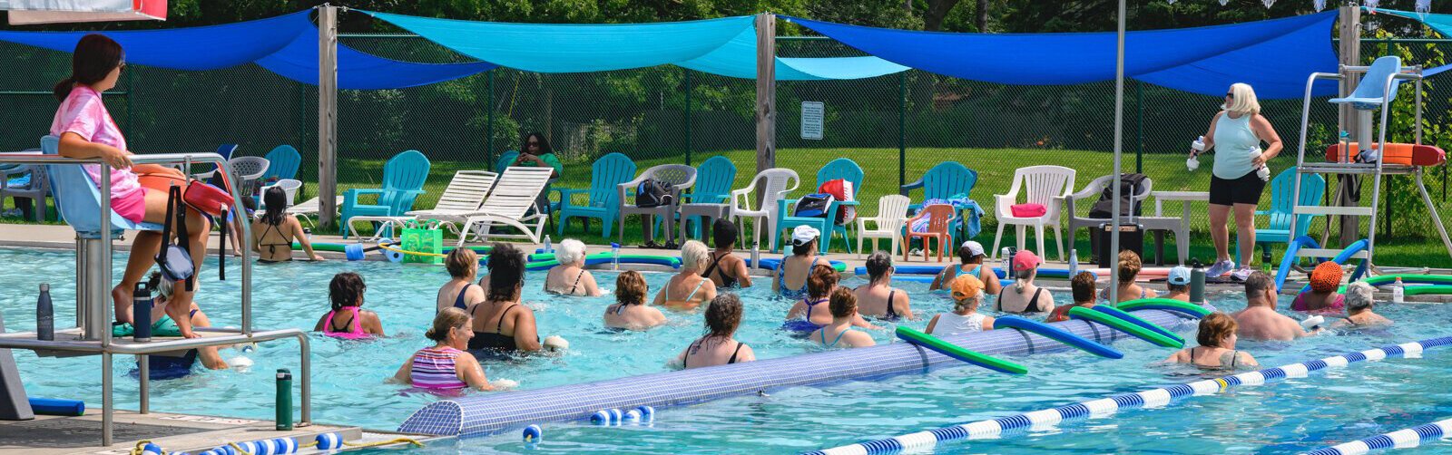 Cathy Thorburn leading a water exercise class at Rutherford Pool.