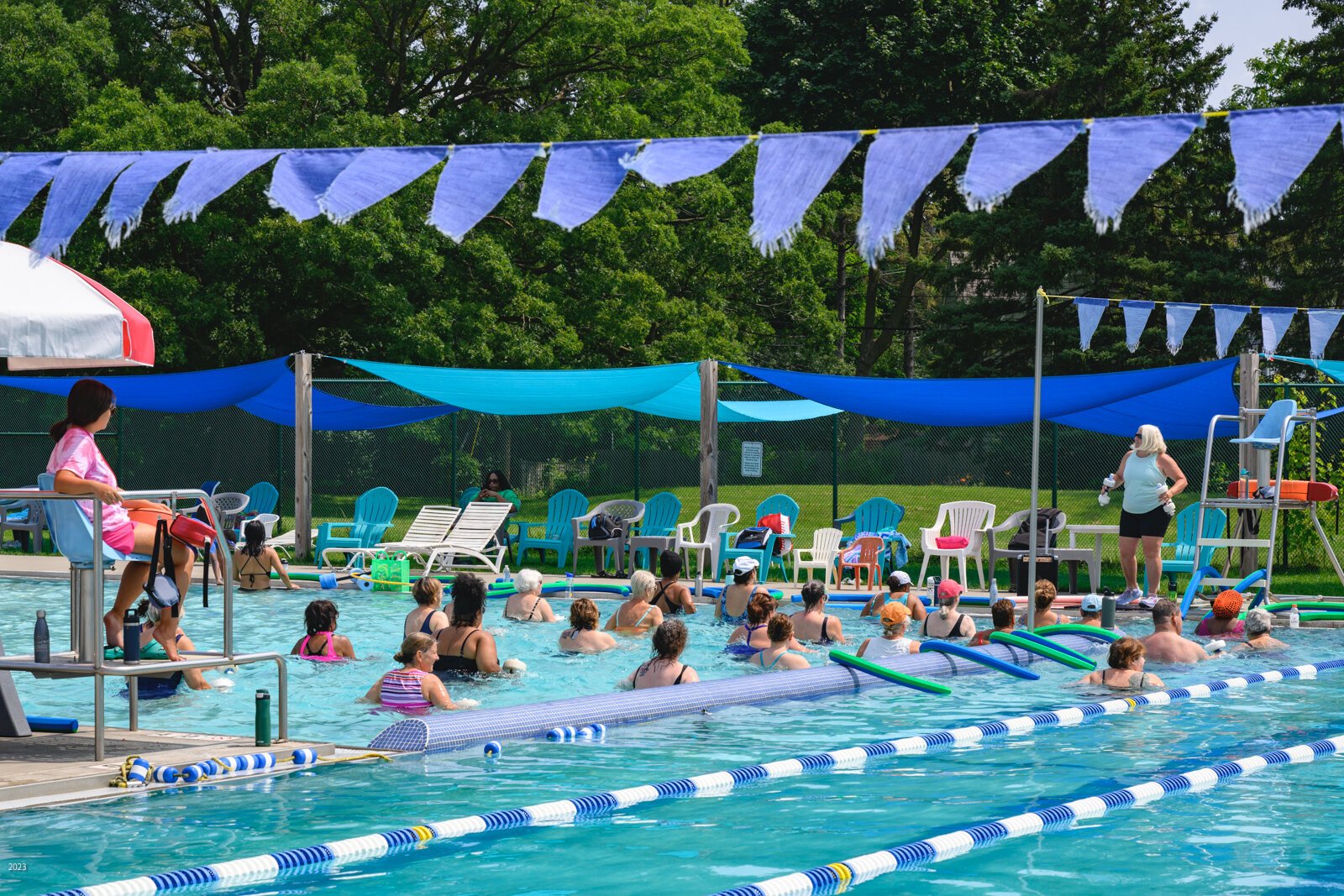 Cathy Thorburn leading a water exercise class at Rutherford Pool.