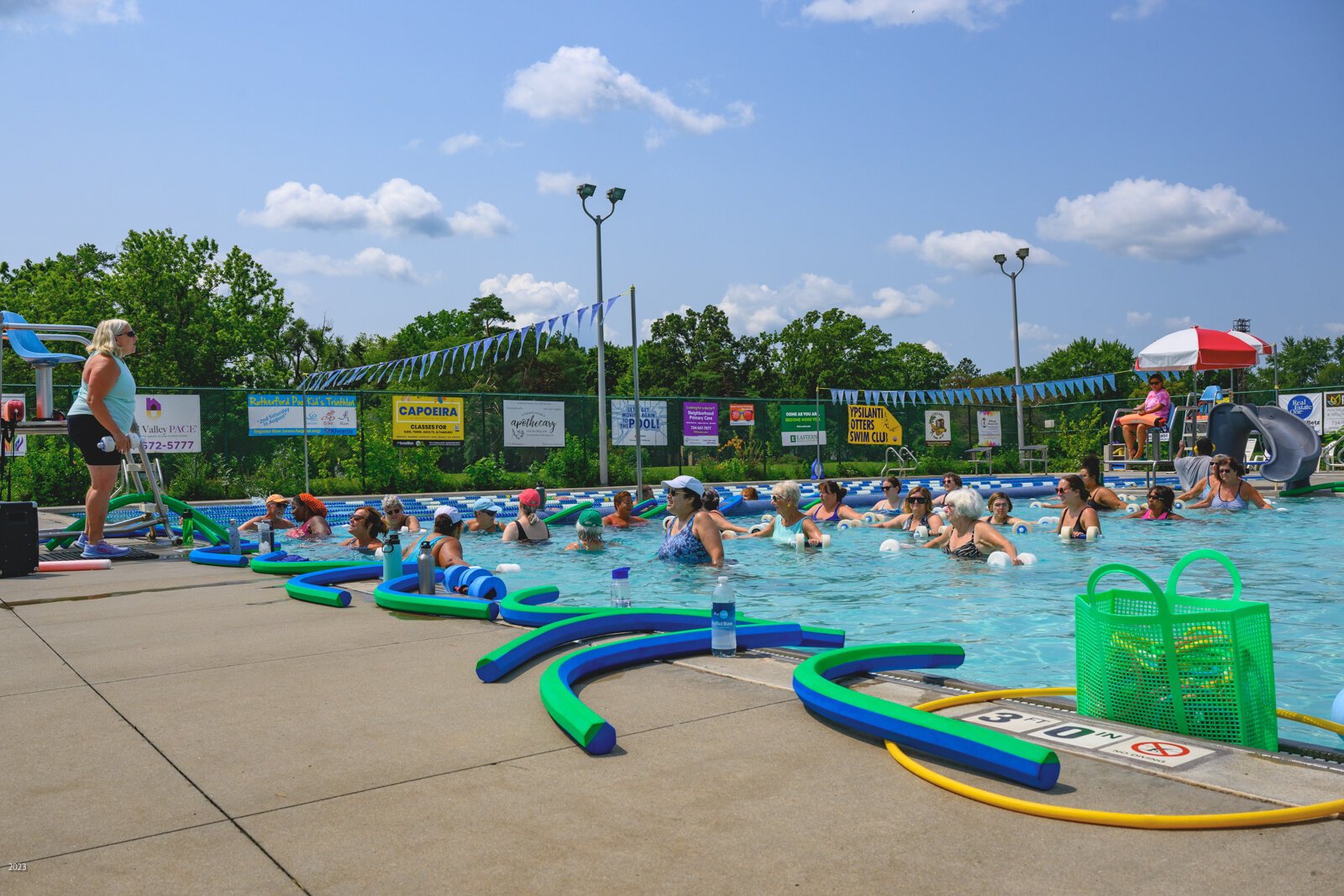 Cathy Thorburn leading a water exercise class at Rutherford Pool.